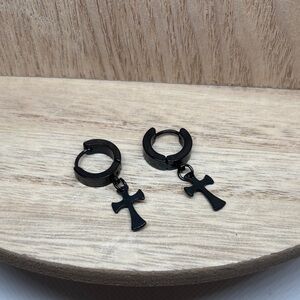 Black Cross Hoop Dangle Earrings